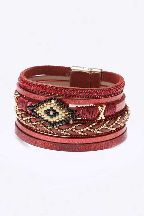 Beaded Layered Bohemian Magnetic Clasp Bracelet For Women — gold