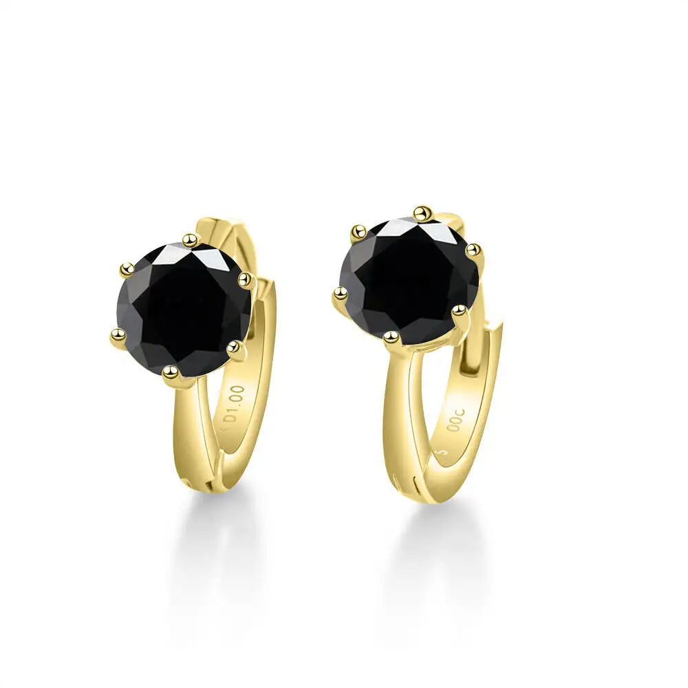 Colorful Solitaire Moissanite Hoop Earrings in Sterling Silver — Gold-Tone / Black