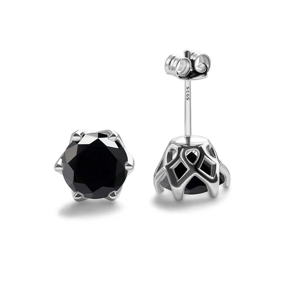 Colored Crown-Basket Moissanite Stud Earrings in Sterling Silver — Black