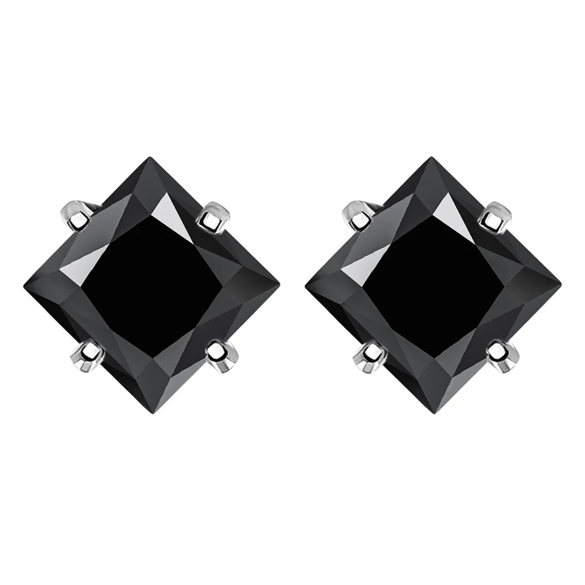 Colorful Princess-Cut Moissanite Stud Earrings in Sterling Silver — Black / Silver