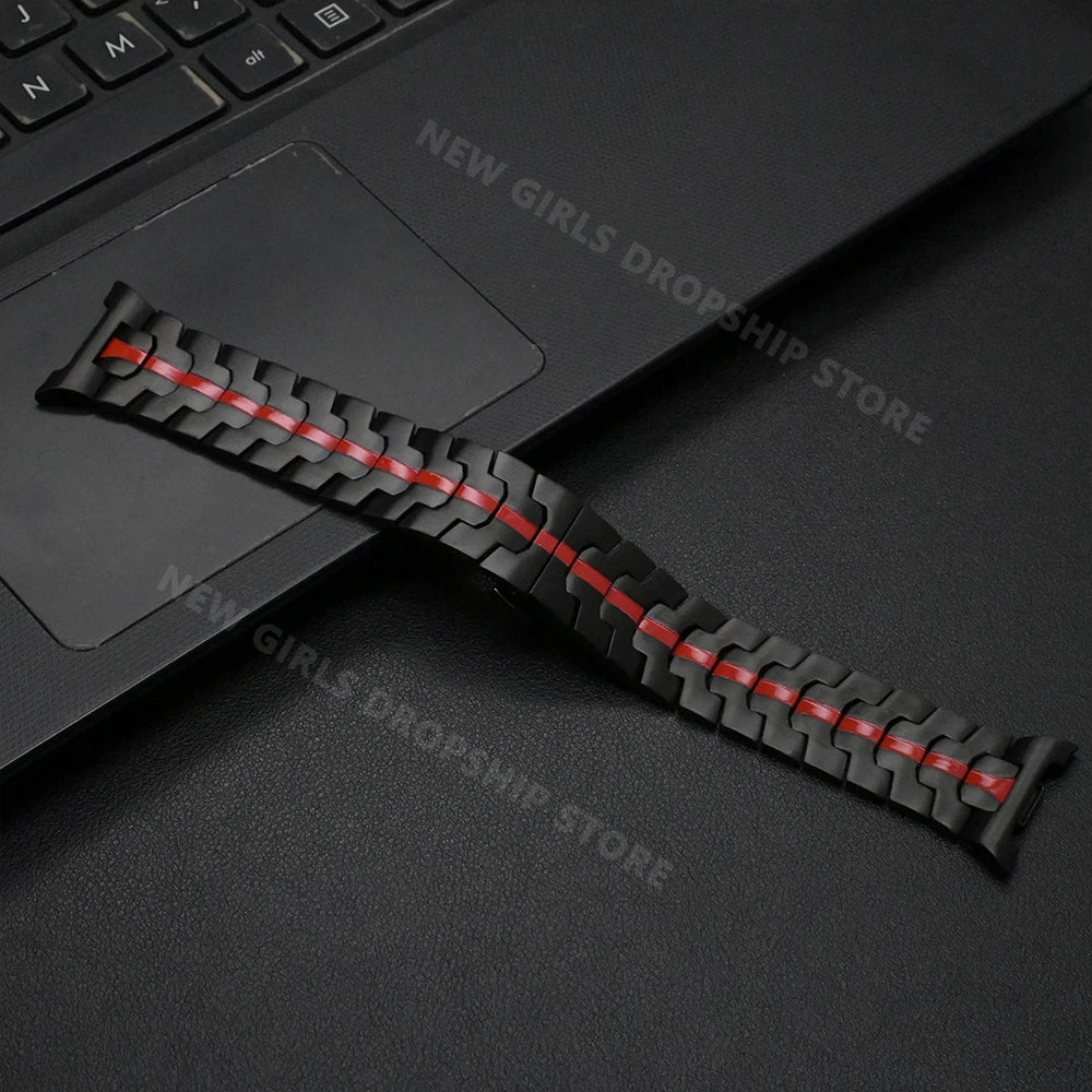 Slim-Stripe Stainless Steel Band in Black / Red Stripe for Samsung Galaxy Watch8, Watch8 Classic and Watch9