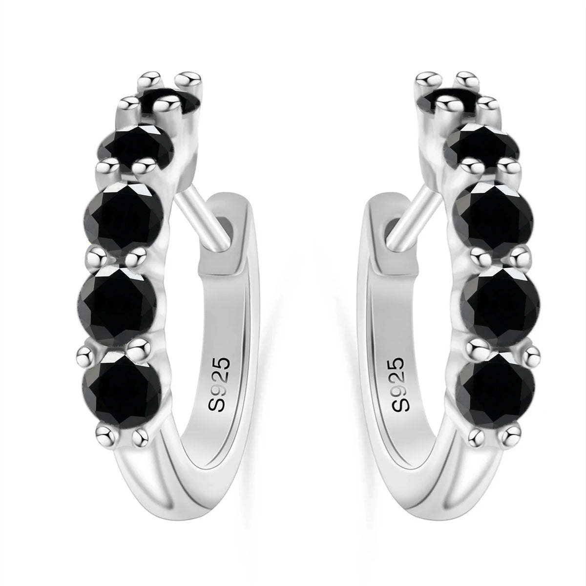 Colorful Five-Stone Moissanite Hoop Earrings in Sterling Silver — Black