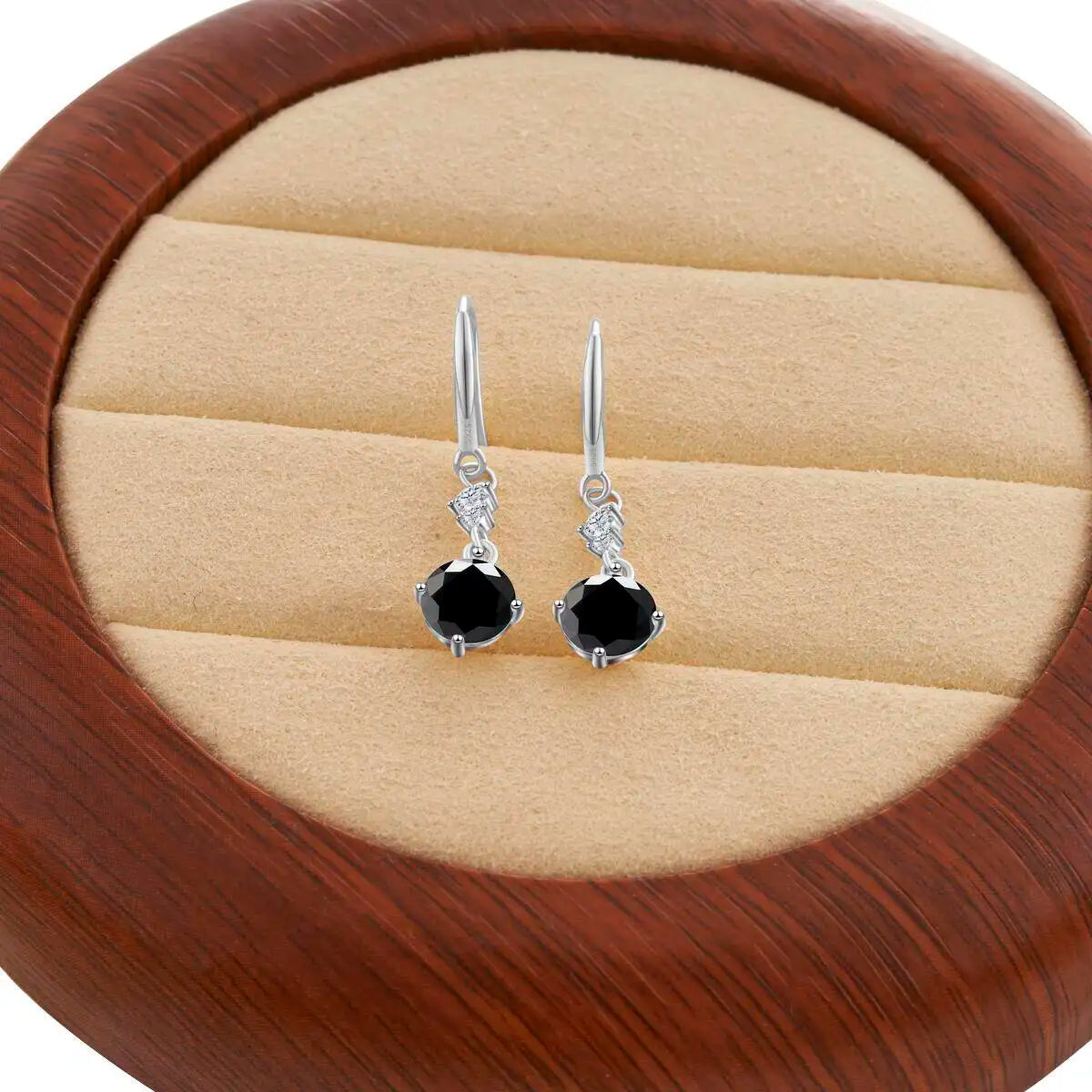 Colorful Moissanite Hook Drop Earrings in Sterling Silver — Black / Silver