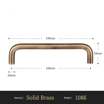 U-Shaped solid brass cabinet pull size diagram, 128mm hole spacing