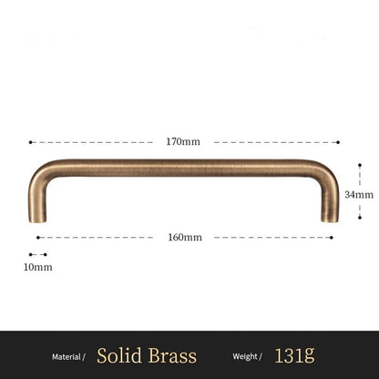U-Shaped solid brass cabinet pull size diagram, 160mm hole spacing