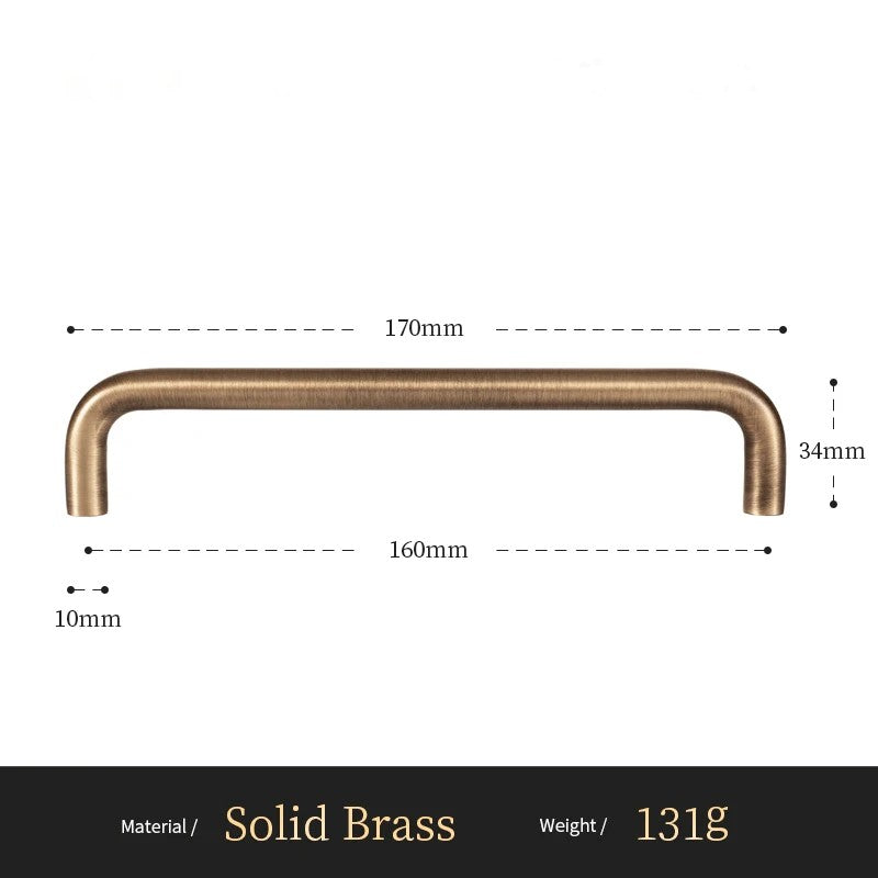 U-Shaped solid brass cabinet pull size diagram, 160mm hole spacing