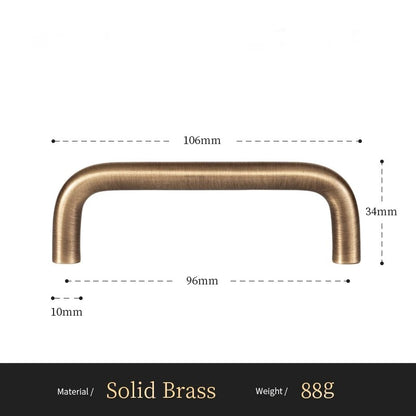 U-Shaped solid brass cabinet pull size diagram, 96mm hole spacing