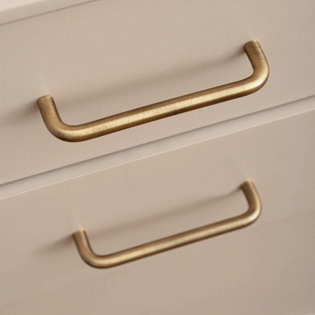 U-shaped solid brass wire cabinet pull in antique brass