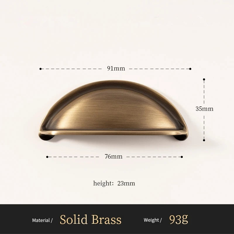 Bow solid brass cup pull size diagram, 76mm hole spacing