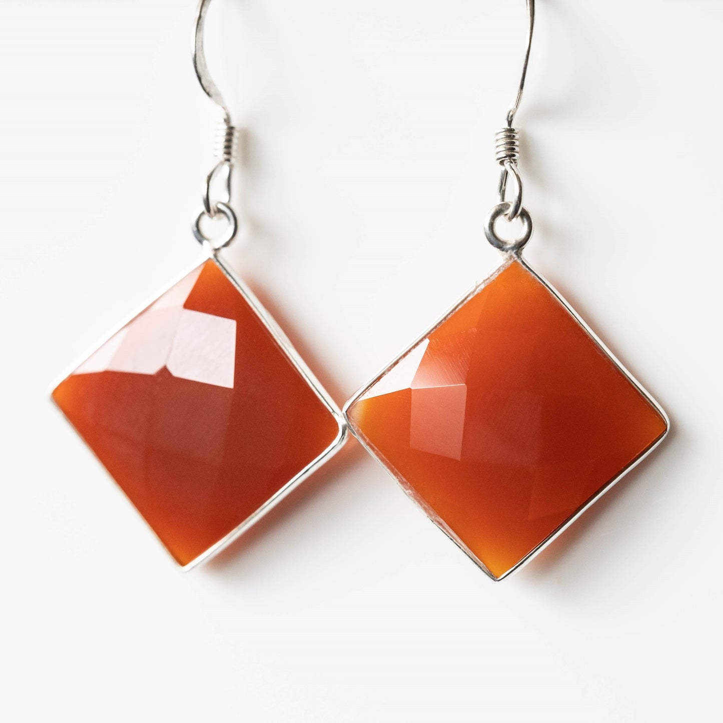 Carnelian Square Drop Earrings Sterling Silver Hooks by Sapphire Maple