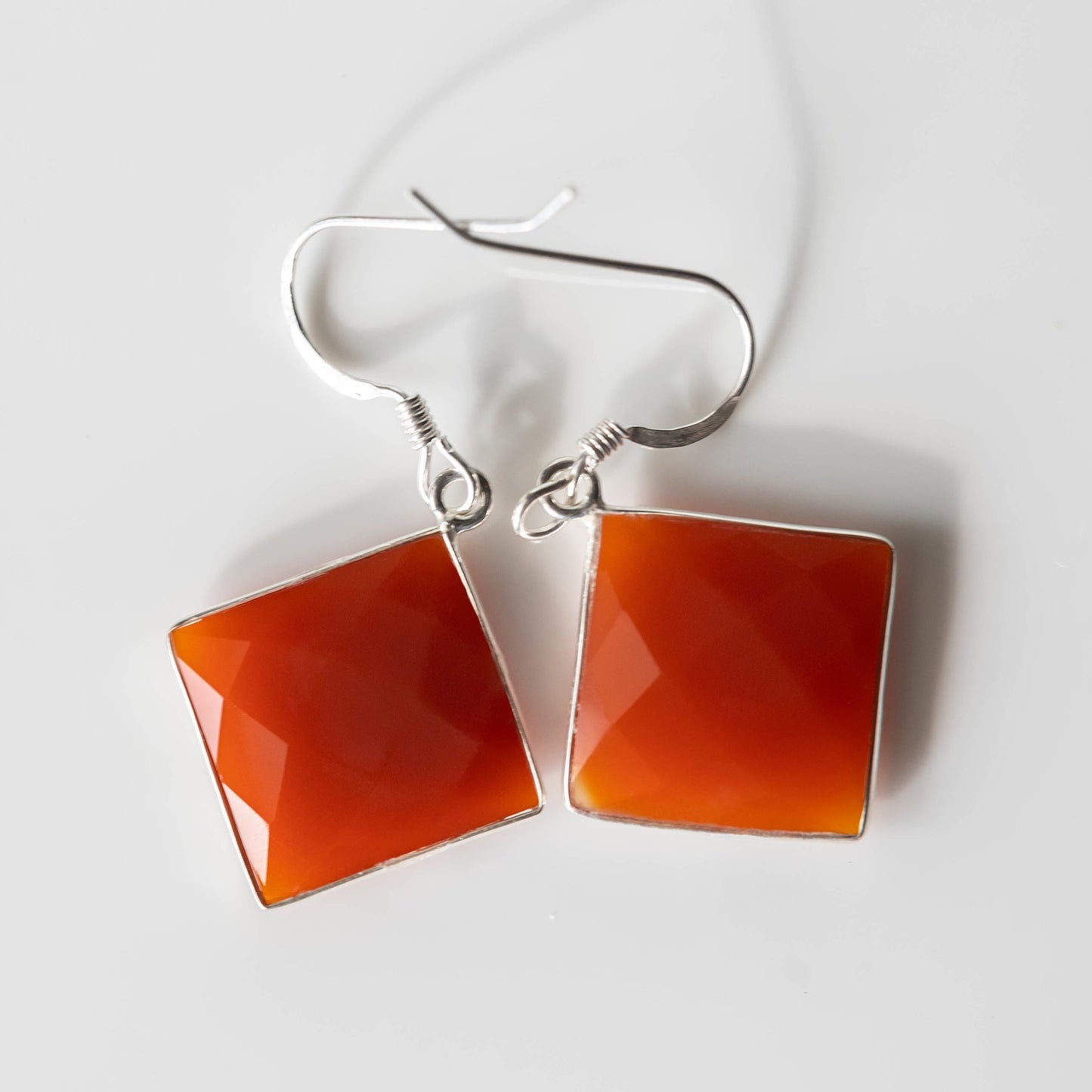 Carnelian Square Drop Earrings Sterling Silver Hooks by Sapphire Maple