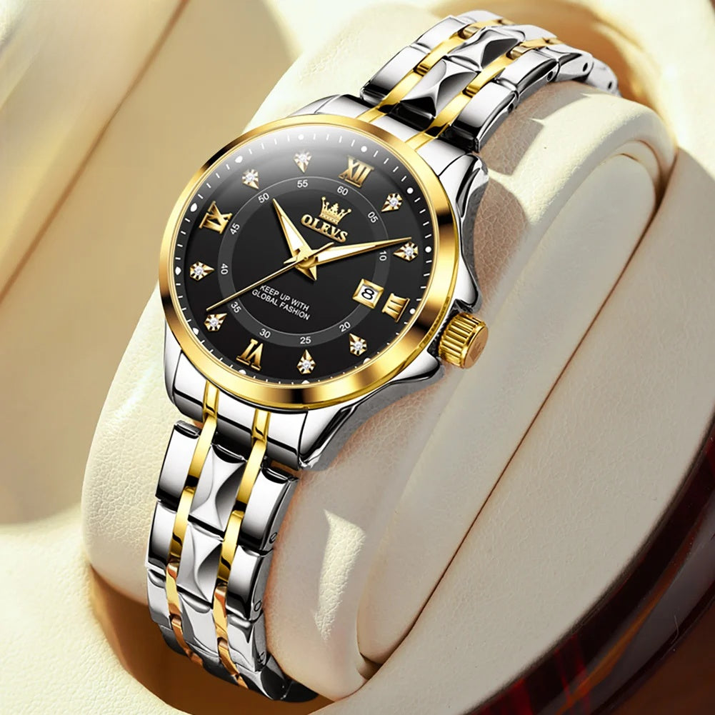 Women's 30mm Bracelet Watch with Date — Silver & Gold Tone / Black Dial