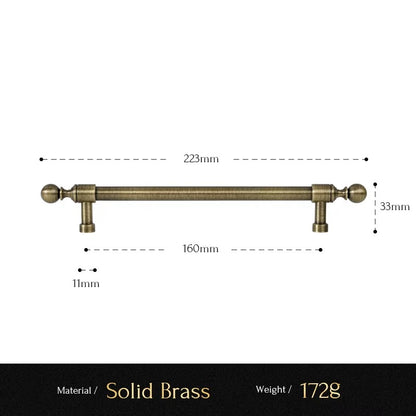 Classic Ball solid brass cabinet pull size diagram, 160mm hole spacing