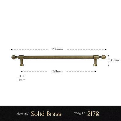 Classic Ball solid brass cabinet pull size diagram, 224mm hole spacing