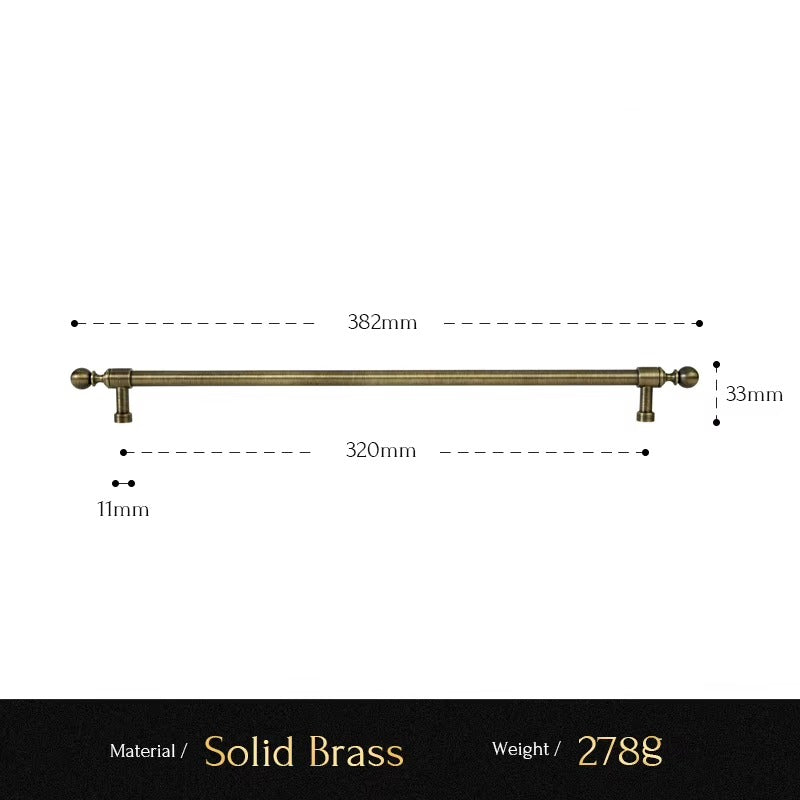 Classic Ball solid brass cabinet pull size diagram, 320mm hole spacing