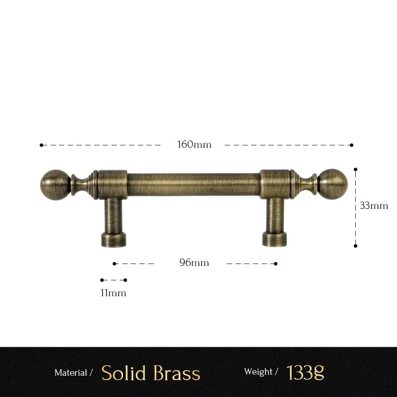 Classic Ball solid brass cabinet pull size diagram, 96mm hole spacing