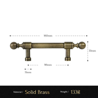 Classic Ball solid brass cabinet pull size diagram, 96mm hole spacing
