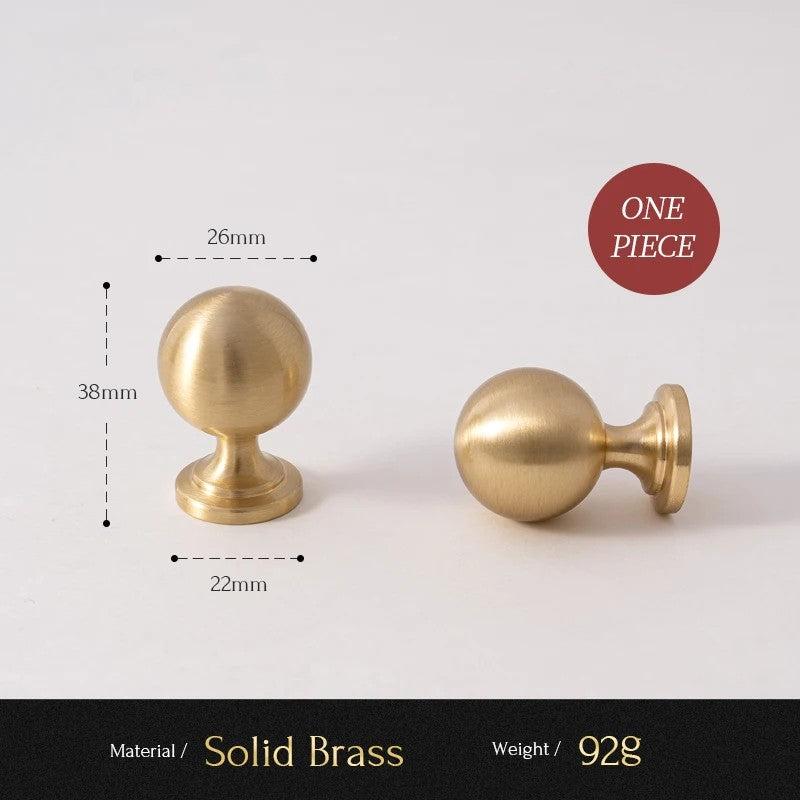 Classic Ball solid brass round cabinet knob size diagram, 26mm wide