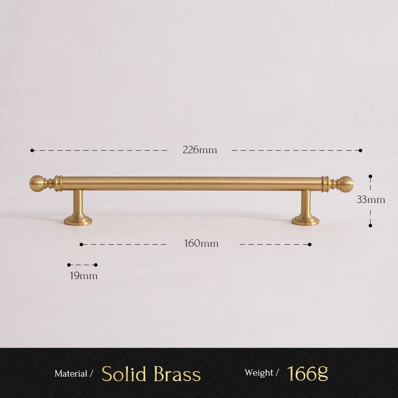 Classic Ball solid brass cabinet pull size diagram, 160mm hole spacing