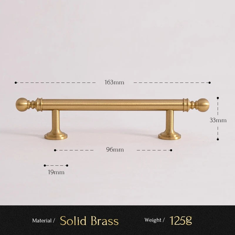 Classic Ball solid brass cabinet pull size diagram, 96mm hole spacing
