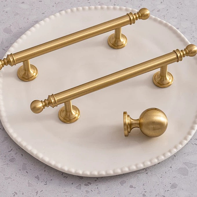 Classic ball solid brass cabinet pull in brushed brass