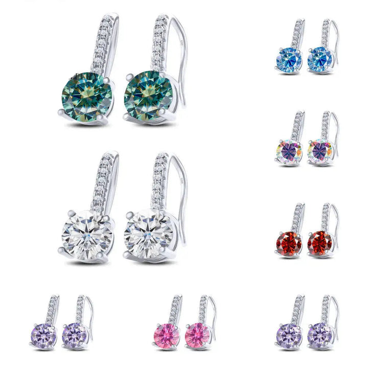 Colorful Moissanite Pavé Hook Earrings in Sterling Silver