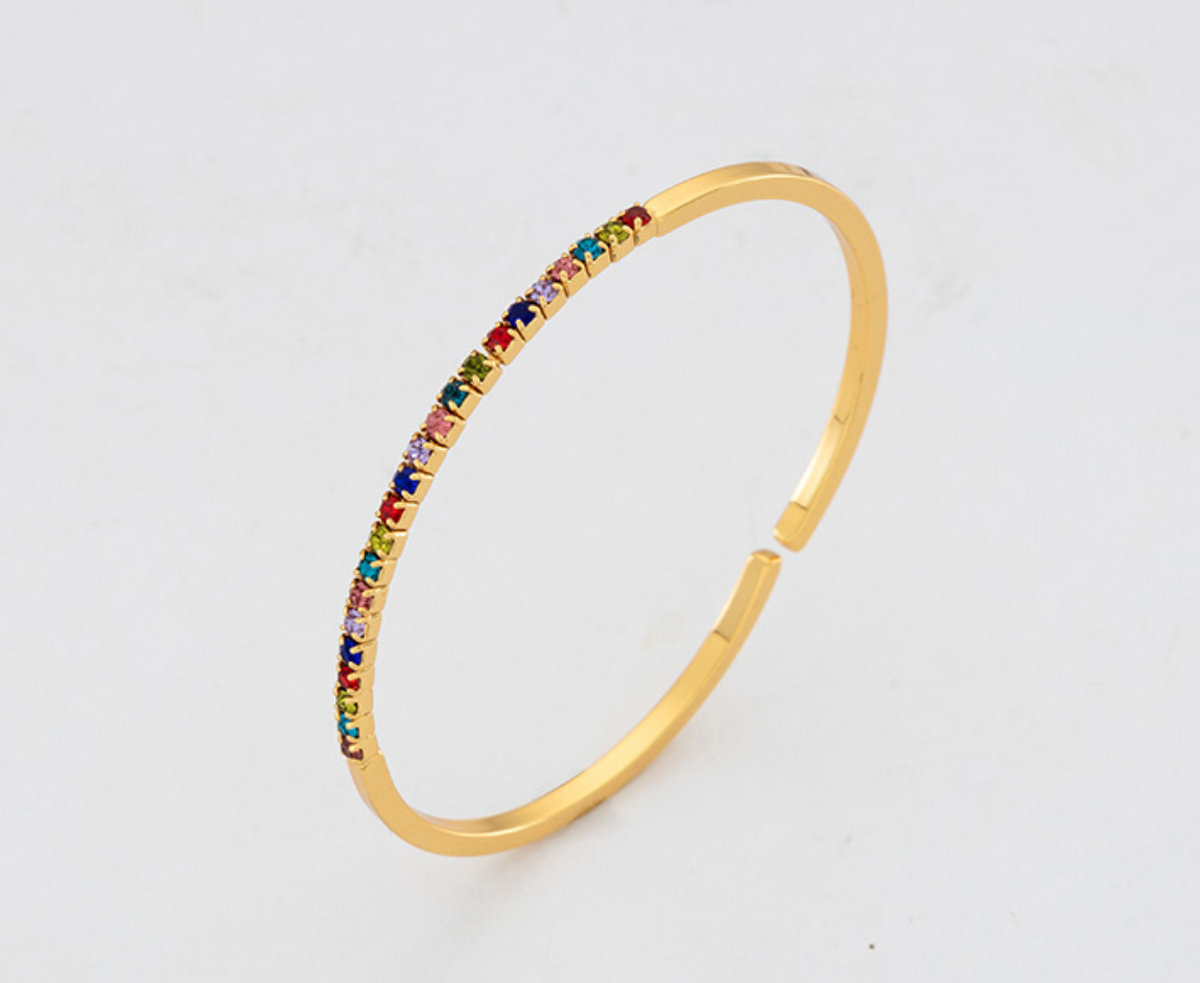 Colorful Stone Adjustable Bracelet For Women Gold Plated — rainbow