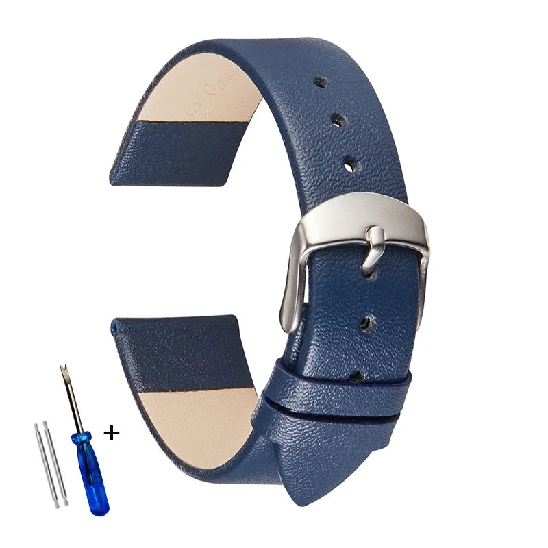 COROS Classic Leather Band with Silver Buckle – Navy Blue