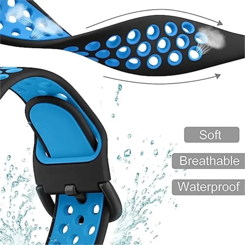 Black and blue perforated silicone flexibility detail for COROS – BandsCo Straps