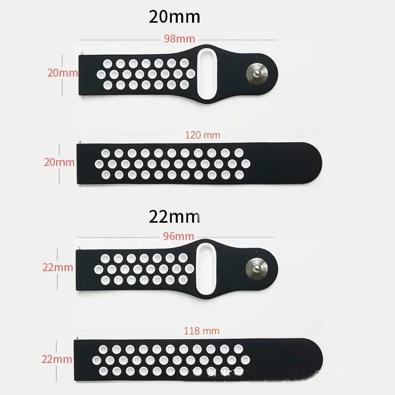 Perforated silicone strap dimensions diagram for COROS – BandsCo Straps