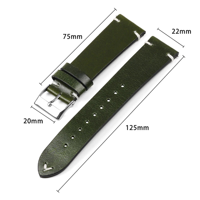 Olive green leather band dimensions diagram for COROS – BandsCo Straps