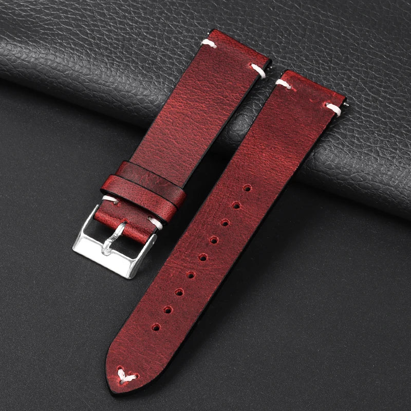 COROS Oil-Waxed Leather Band with Accent Stitching – Wine Red