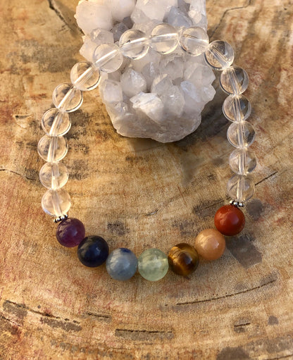 Crystal Quartz Chakra Beaded Stretch Bracelet Healing by Violet Chaos