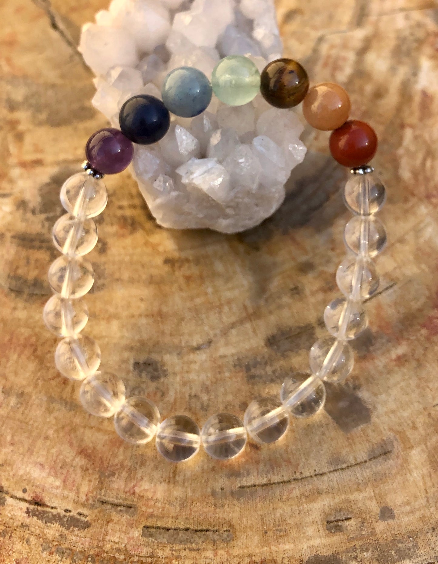 Crystal Quartz Chakra Beaded Stretch Bracelet Healing by Violet Chaos