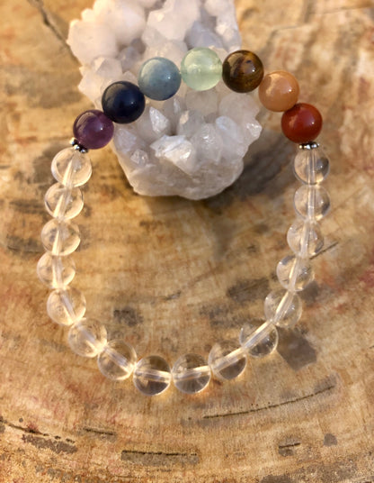 Crystal Quartz Chakra Beaded Stretch Bracelet Healing by Violet Chaos