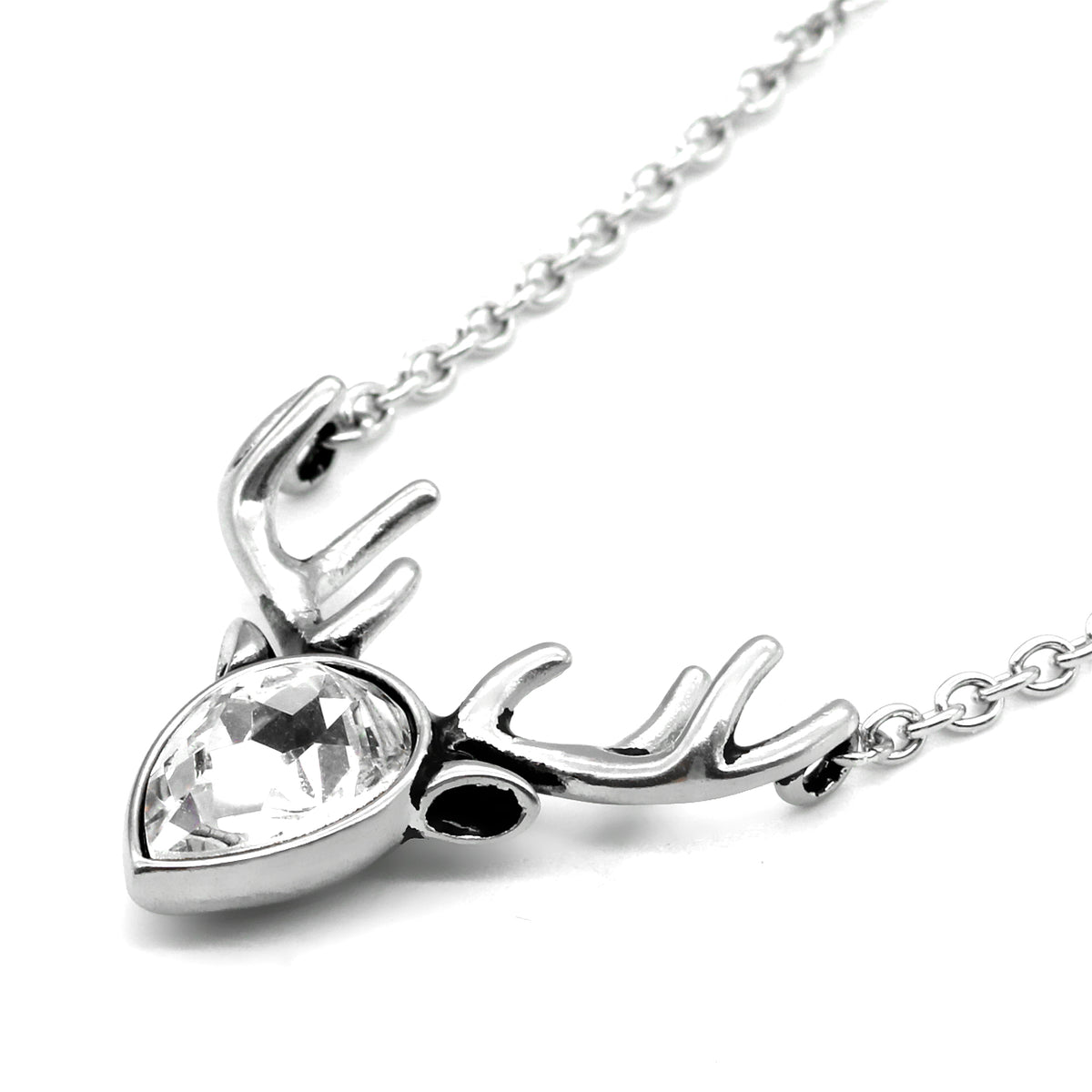 Crystal Reindeer Necklace Silver Holiday Pendant Sparkle