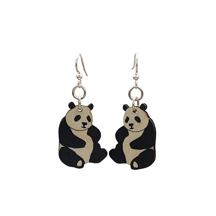 Cute Small Panda Wood Dangle Earrings Hypoallergenic — red