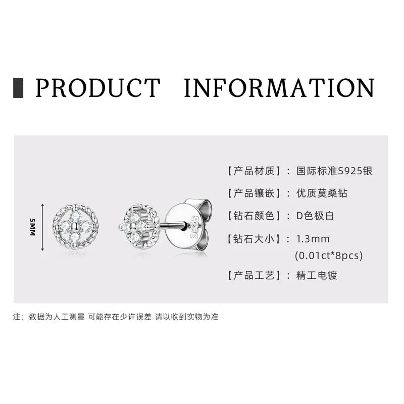 Round Rope-Edge Moissanite Cluster Stud Earrings — Silver measurement guide