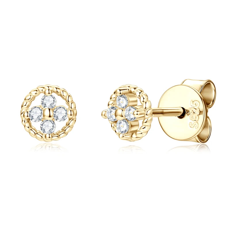 Round Rope-Edge Moissanite Cluster Stud Earrings — Gold-tone stud back
