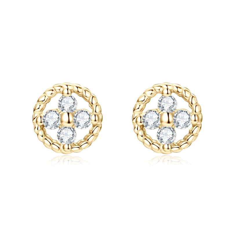 Round Rope-Edge Moissanite Cluster Stud Earrings — Gold-tone front view