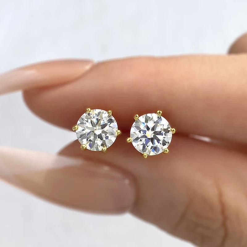 Six-Prong Moissanite Stud Earrings in Sterling Silver - gold-tone option