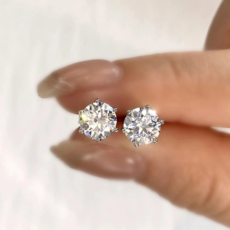 Six-Prong Moissanite Stud Earrings in Sterling Silver - silver option