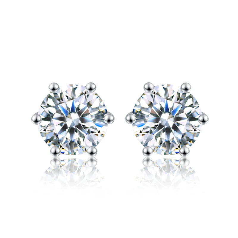 Six-Prong Moissanite Stud Earrings in Sterling Silver - silver finish front view