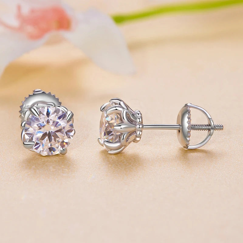 Openwork Moissanite Screw-Back Stud Earrings in Silver — Threaded post detail