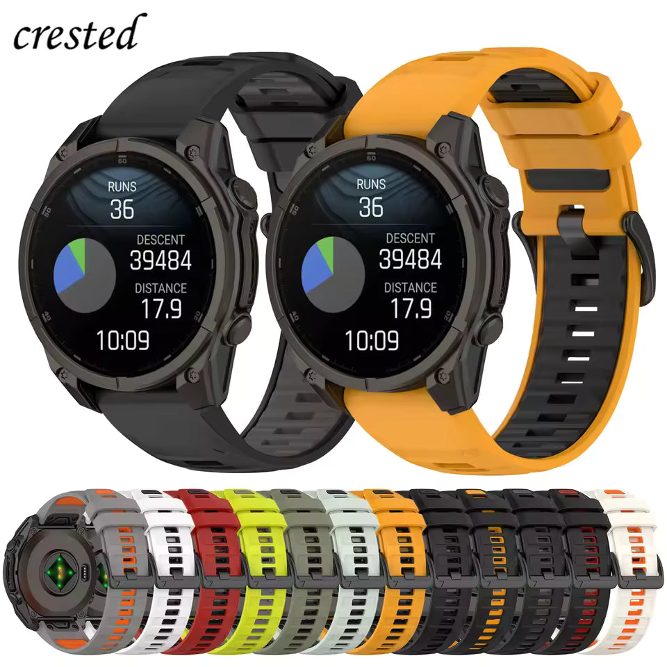Garmin QuickFit Two-Tone Silicone Buckle Band black and golden orange bands with color previews