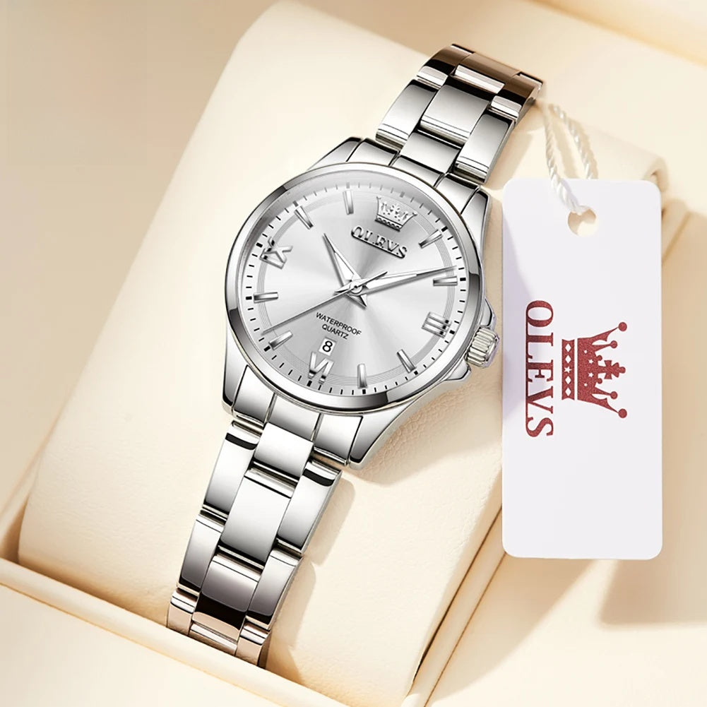 Women's Pastel Dial Stainless Steel Quartz Watch — Silver — BandsCo Straps