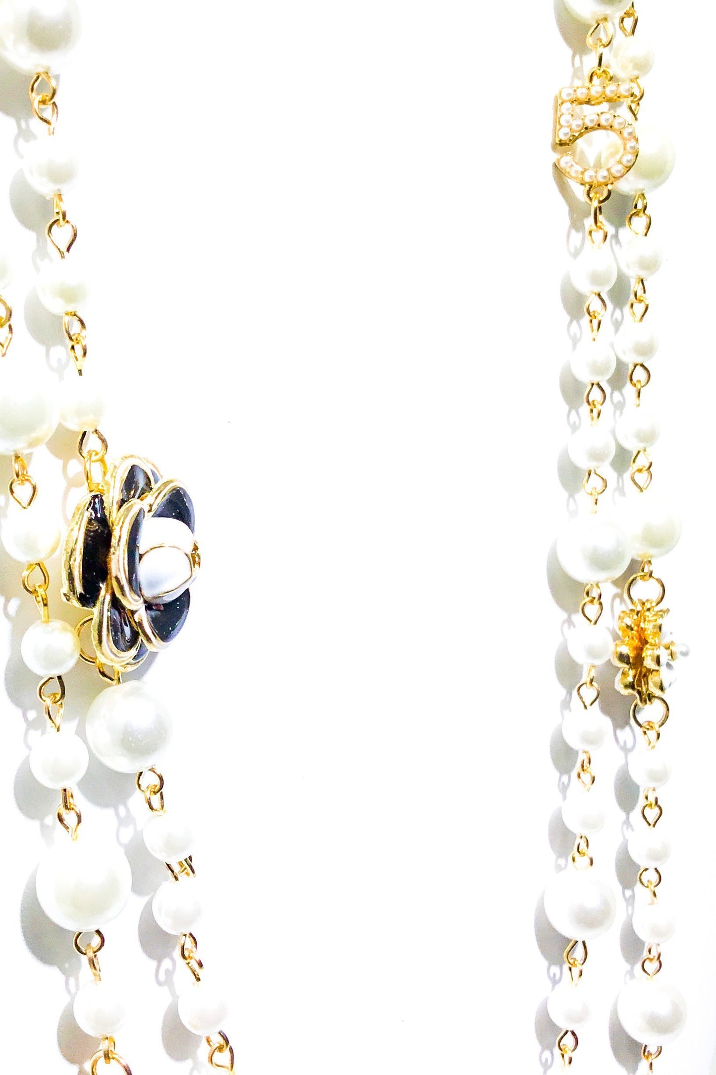 Double Strand Pearl Necklace With Gold Floral Accents by Burgundy Uranus