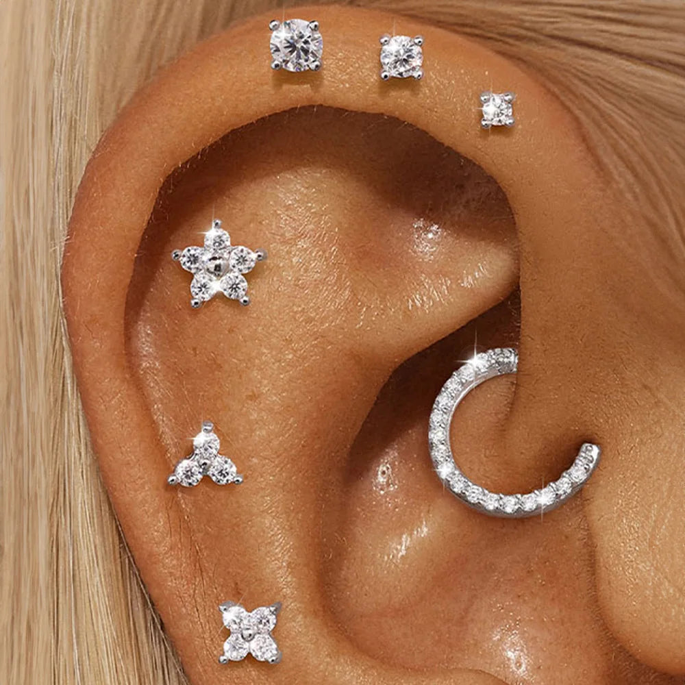 Moissanite Single Earrings in Sterling Silver - Stud and hoop styling on ear