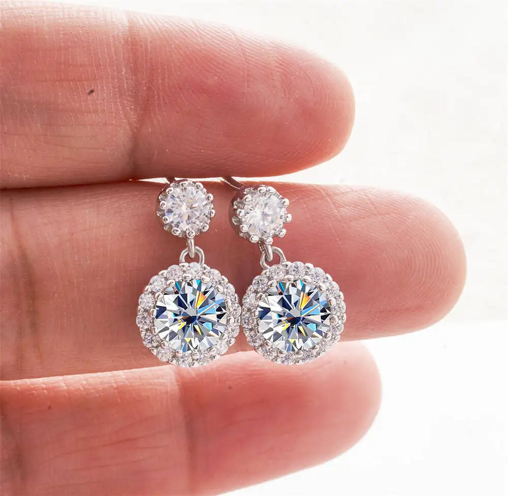Moissanite Halo Drop Earrings in 925 Sterling Silver — White — BandsCo Straps