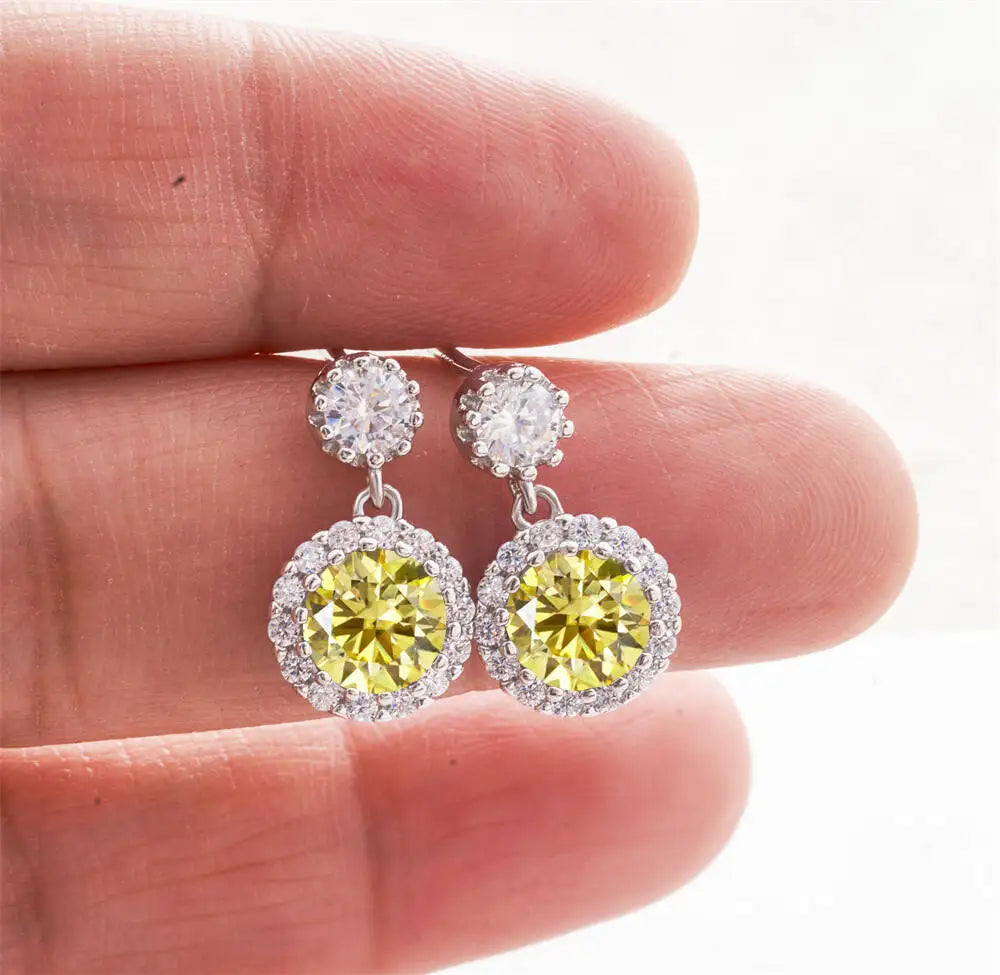 Moissanite Halo Drop Earrings in 925 Sterling Silver — Lemon Yellow — BandsCo Straps